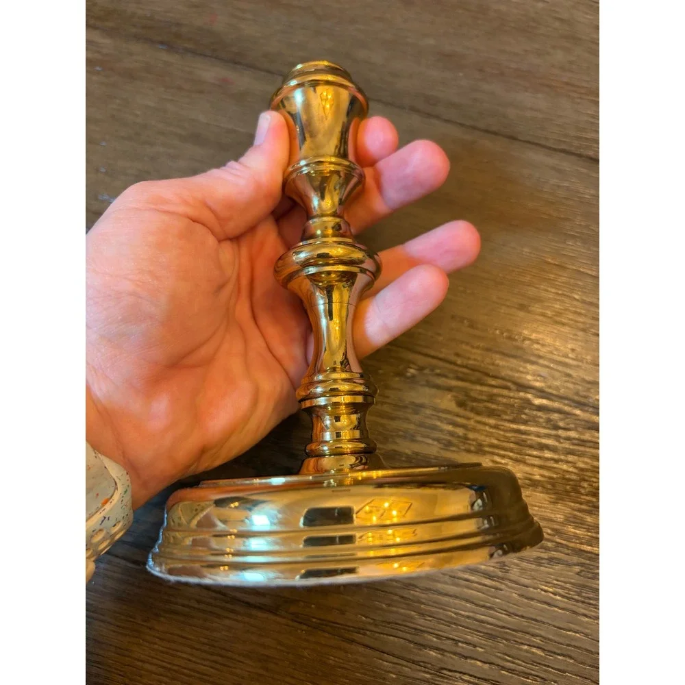 Baldwin Candlestick Holder OS Polished Solid Brass Forged Baluster USA colonial